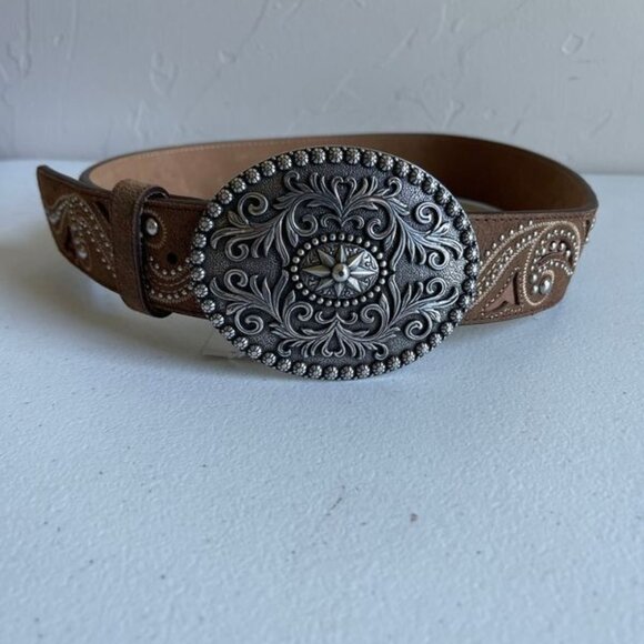 New! Justin Boots Aztec Vine Brown Leather Paisley Studded Belt Size 30/Small main image 4